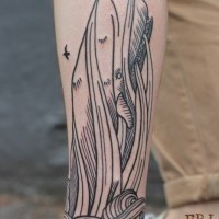 balena linee sottili nere tatuaggio avambraccio