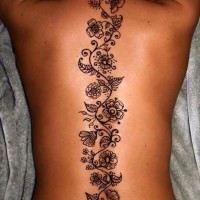 Black floral pattern tattoo on back