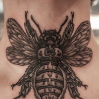 Black gray big bug tattoo on neck