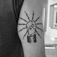 Black ink detailed arm tattoo of awesome lineman symbol