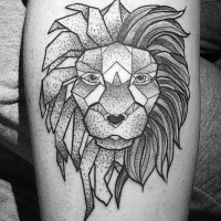 Black ink dot style tattoo of lion head