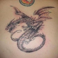 Old photo with black ink dragon tattoo
