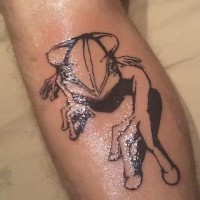 Black ink frog tattoo on leg