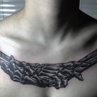 Black ink incredible looking collarbone tattoo of human bone hands