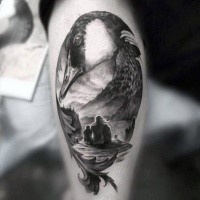 Schwarzes Bein Tattoo von Vater und Sohn mit Ente