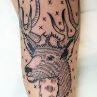 Black ink lines deer head tattoo on arm