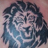 Black ink lion head tattoo