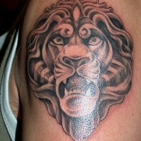 Tatuaggio stilizzato sul deltoide il leone