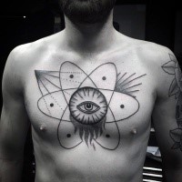 Black ink mystical chest tattoo of interesting ornament with eye