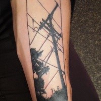 Black ink original looking lineman lines tattoo on forearm