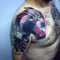 Black ink shoulder tattoo of black panther