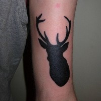 Black ink silhouette deer tattoo