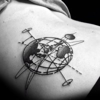 Black ink small scapular tattoo of planets
