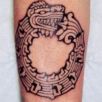 Black ink snake biting its own tail aztec tattoo