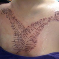 Black lines fern leaves tattoo on chest