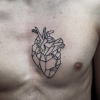 Black lines heart tattoo on chest