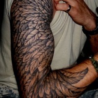 Black one wing tattoo on half sleeeve for men