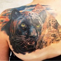 Black panther and egyptian sphinx tattoo by Andre Zechmann