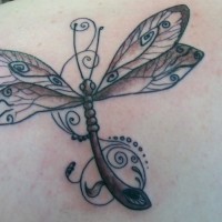 Tatuaje en el hombro,
libélula gris, patchwork