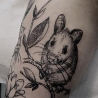 Tatuaje en el brazo, roedor en la rama
