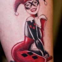 Black red clown girl tattoo
