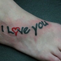 Black red i love you tattoo on foot