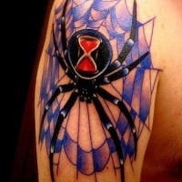 Black spider and purple spider web tattoo