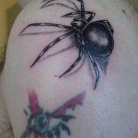 Black spider tattoo on shoulder