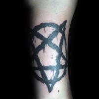 Blackwork style arm tattoo of demonic star