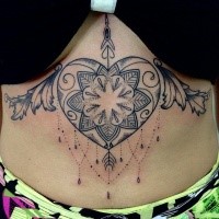 Blackwork style beautiful looking belly tattoo of heart with wings