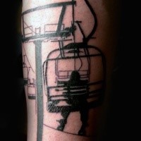 Blackwork style interesting looking leg tattoo of snowboarder