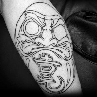 Blackwork style little leg tattoo of daruma doll