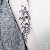 Blackwork estilo legal pintado por Zihwa antebraço tatuagem de flores silvestres