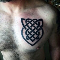 Blackwork style typical Celtic knot tattoo on chest