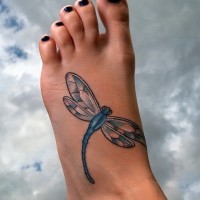 Blaue Libelle Tattoo am Bein