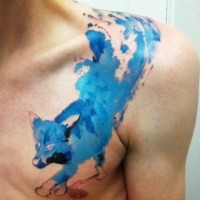 Blue fox tattoo on chest