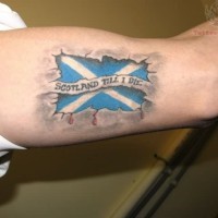 Blue scotland flag tattoo on boys arm