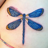 Blue yellow dragonfly tattoo