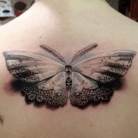 Breathtaking 3D style very detailed butterfly tattoo on back