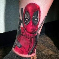Breathtaking detailed lifelike ankle tattoo of evil Deadpool