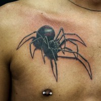 Breathtaking painted 3D very realistic spider tattoo on chest