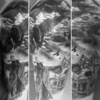 Breathtaking painted very detailed western themed tattoo on arm