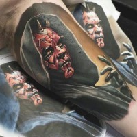 Breathtaking real photo like big arm tattoo of Darth Maul