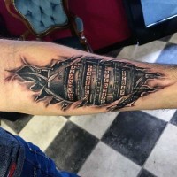 Breathtaking very detailed colored code lock tattoo on arm