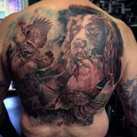 Breathtaking very detailed realism style colored whole back tattoo of various animals