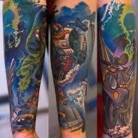 Brilliant accurate painted colorful forearm tattoo of old famous cartoon