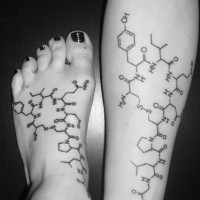 Tatuajes en las piernas, elementos químicos, idea interesante