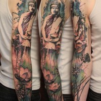 Buddha tattoo in new style on arm