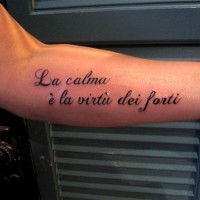 Calm strength in italian forearm tattoo