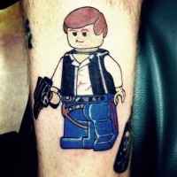 Cartoon like colored funny forearm tattoo of Lego Han Solo